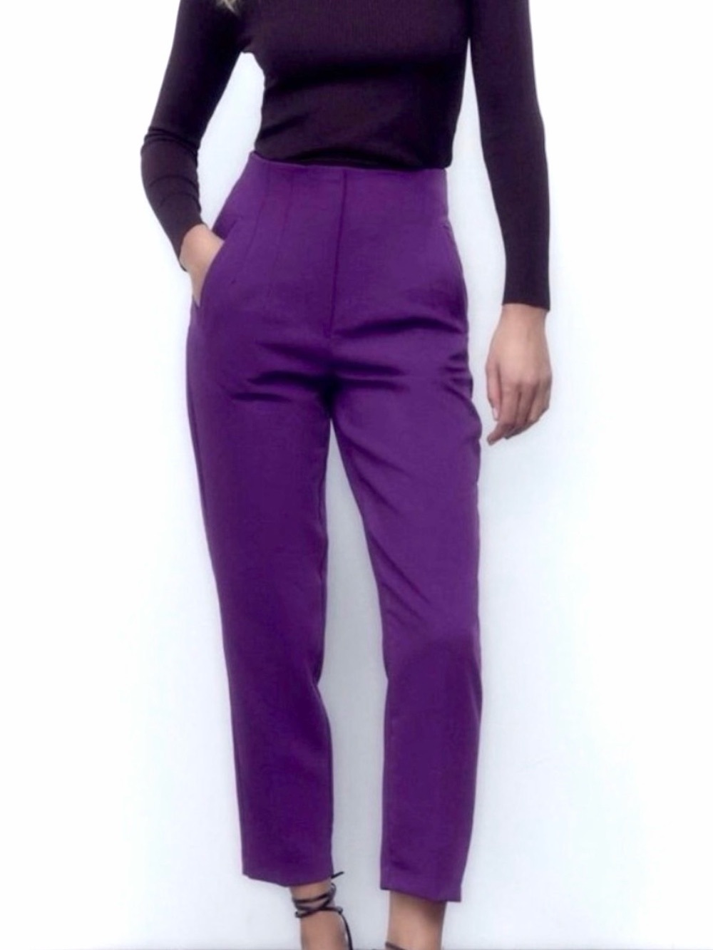 Zara Purple High Rise Ankle Pants Office